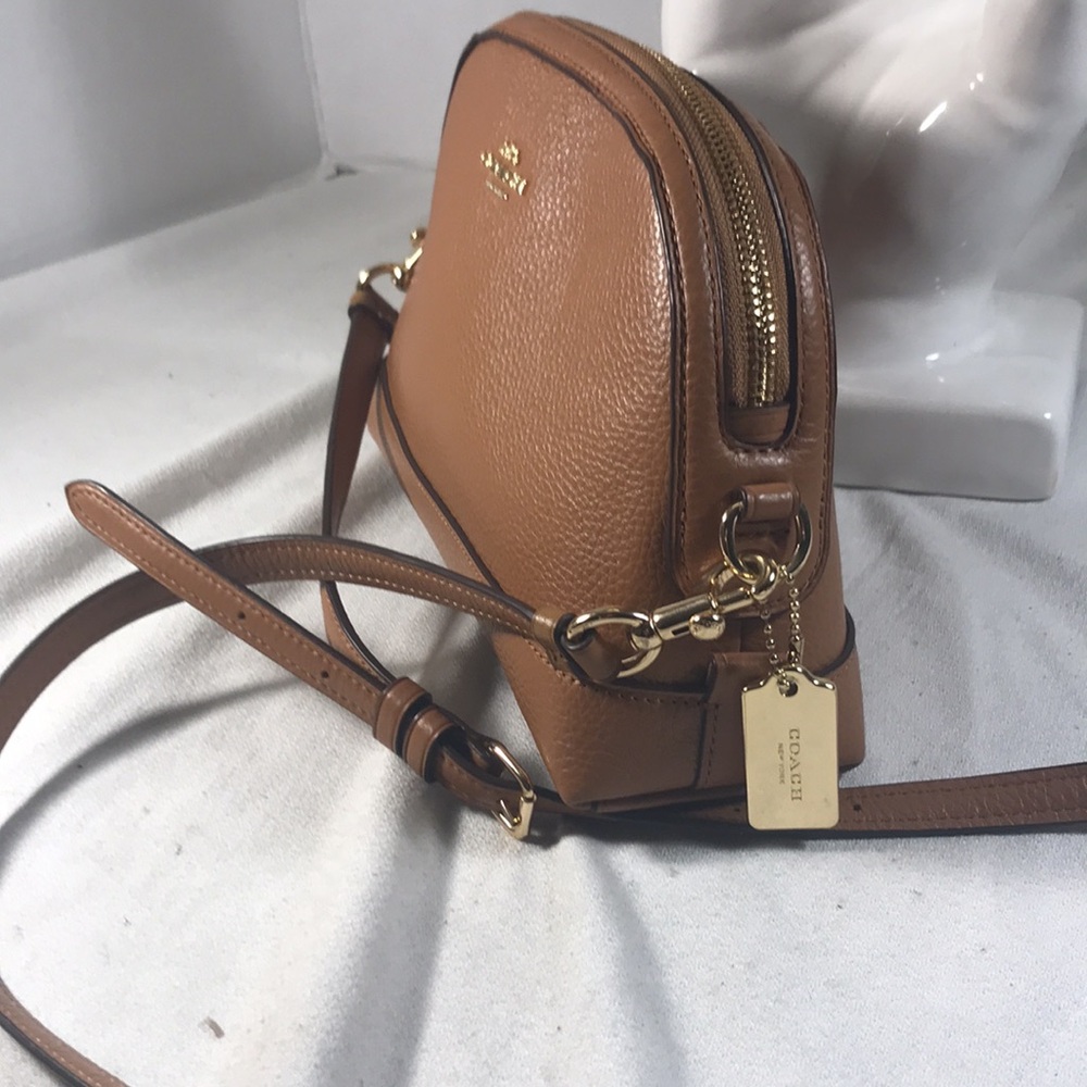 Coach Dome Women’s Brown Pebble Leather Adjustable Strap Gold Logo Crossbody Bag - Picture 2 of 9